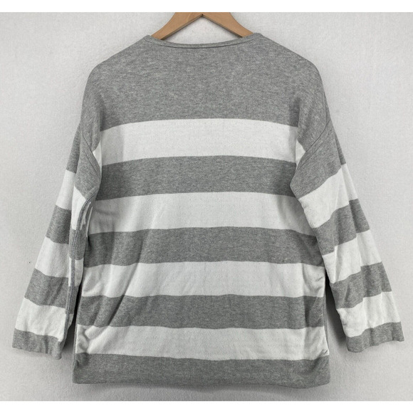 EILEEN FISHER Sweater S Organic Cotton Striped Reversible Pullover Gray White - Picture 4 of 14